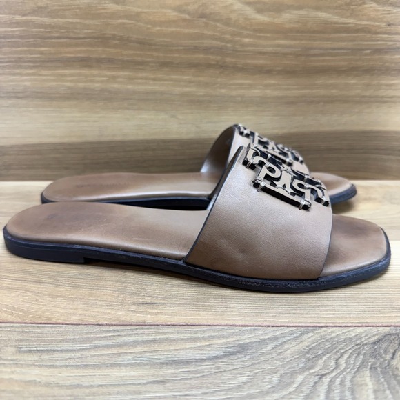 Tory Burch Ines Slides Womens 7.5 M Almond Flour Leather Slip On Square Toe - Picture 5 of 11